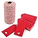 300 Feet Red and White Twine and 100 PCS Gift Tags Hollow Heart Retangle Kraft Paper Gift Tags by Blisstime