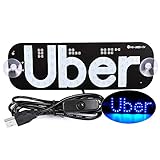 AutoEC Uber Sign, Uber LED Sign Removable Window Decal with Suction Cups, DC 5V USB Adapter Light Logo for Uber and Rideshare Drivers (Blue)