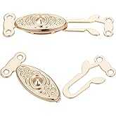 GOMAKERER 5 Pcs Real 14K Gold Plated Filigree Necklace Clasp, 2 Loop Alloy Oval Fish Hook Clasp Horse Eye Jewelry Slide Clasp Bracelet Connector for Necklace Bracelet Chain Jewelry