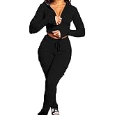 Molisry Women's 2 Piece Outfits Sweat Sets Hoodie Full Zip Up Long Sleeve Cropped Top Drawstring Cargo Pants Workout