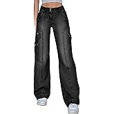 EMMIOL Cargo Pants Women Stretchy Wide Leg Baggy Jeans with Pockets Casual Trousers Y2K Vintage Streetwear Trendy 2026