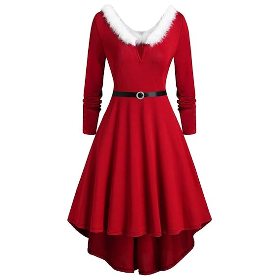 Buy Women’s Velvet Christmas Dress Long Sleeve Red Festival Dress