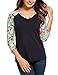 Meaneor Women's Long Sleeve V Neck Loose Shirt Floral Printed Raglan Top Tunic