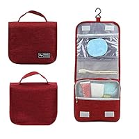 VEZARON Hanging Toiletry Bag - Premium Large Travel Essentials Organizer - Durable Metal Hook - for Men & Women - Perfect for Accessories, Cosmetics, Personal Items, Shampoo, Body Wash (Red)