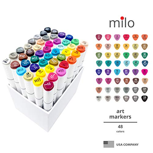 milo Alcohol Brush Markers Set of 48 Art Markers Double Tip Markers