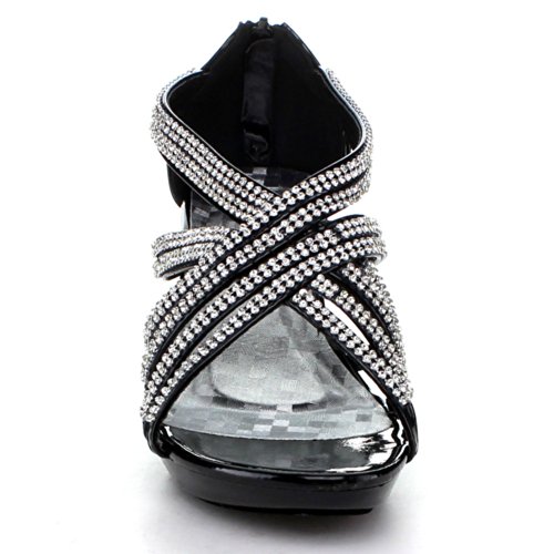 Delicacy Womens Angel-41 Rhinestones Embellished Strappy Sandals,Black, 5.5