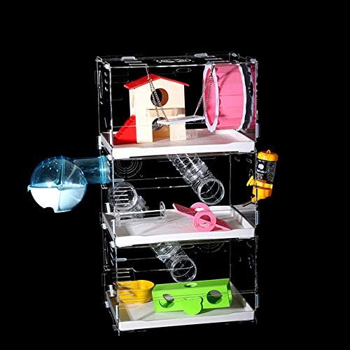 Jnzr Hamster Cage 3 Layers, Gorgeous Pet Cage Acrylic Hamster Cage Transparent Castle with Drawer Portable Travel Pet Hamster Cage,M