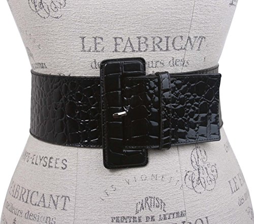 3 INCH WIDE HIGH WAIST CROCO PRINT PATENT LEATHER FASHION BELT