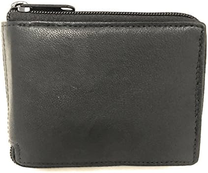 London Stitch Men's Leather Zip Around Wallet ID Card Window Secure Zipper Bifold