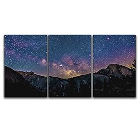 3 Panel Canvas Wall Art - Majestic Landscape Under Starry Sky at Night - Giclee Print Gallery Wrap Modern Home Art Ready to Hang - 16"x24" x 3 Panels