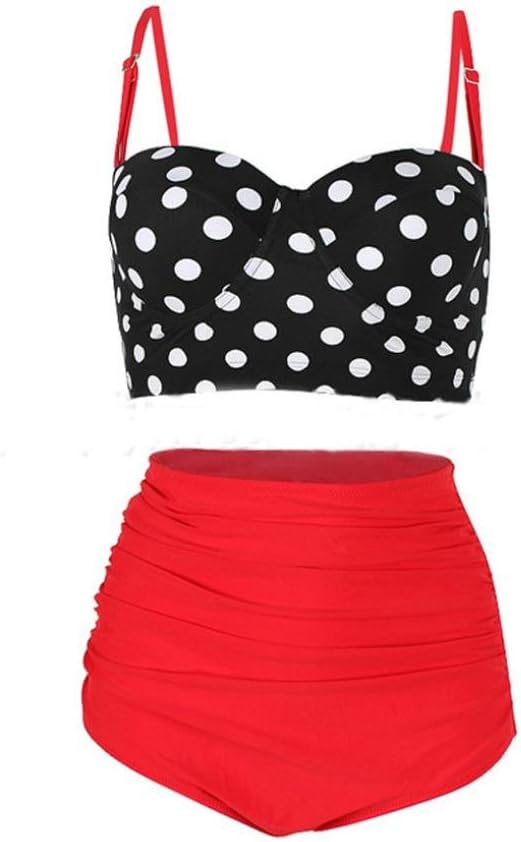 WOCACHI 2020 Summer Womens Swimsuits Sets, Vintage Halter Bikinis Polka Dot High Waisted Underwire 2PCS Bathing Suits