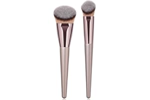 Rytrre 2Pcs Kabuki Makeup Brushes Angled Foundation Brush Premium Contour and Highlighter Brush Contouring Bronzer Face Makeup Brush Kit (Champagne)