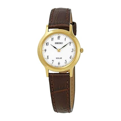 Seiko Damen Analog Solar Uhr mit Leder Armband SUP370P1