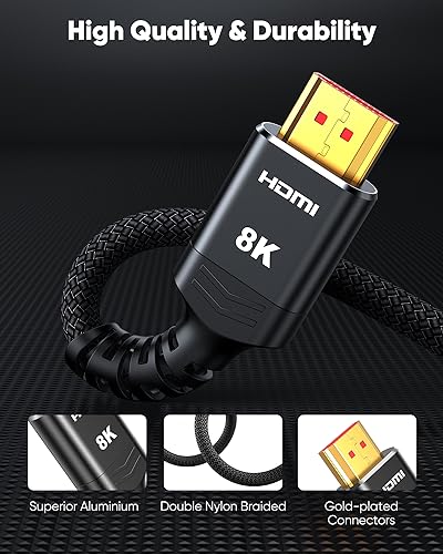 Highwings HDMI 2.1 Cable 3 Metre Certified, 10K 8K HDMI Cable 48Gbps Ultra High Speed 8K 60Hz 4K 120Hz 7680P eARC HDCP 2.2 & 2.3 DTS:X Dynamic HDR Compatible with Soundbar HDTV Monitor
