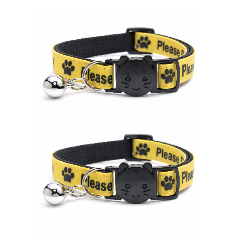 Worded Cat Collars – Please Do Not Feed Me, I Am Microchipped | Safe Quick Release Breakaway Buckle | Zacal Cat Collars (Pack of 2, Yellow, Please Do Not Feed Me)