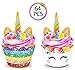QMZ 64pcs Unicorn Cupcake Toppers and Wrappers Double Sided for Kids Birthday Baby Shower Theme Party Decorations Supplies Set of 32