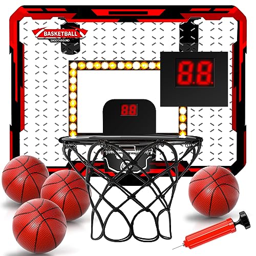 Mini Basketballkorb Indoor für Kinder, Led Hoop Licht Basketball, Automatische Scoring faltbar und Begleitende Lichter Basketballkorb, Ausgestattet 4 Bälle, geeignete Geschenke für Jungen