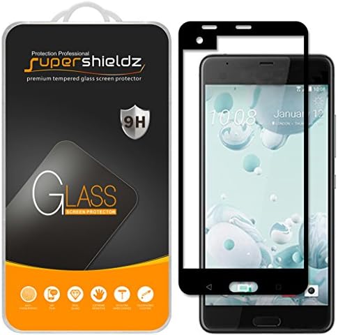 HTC U Ultra Tempered Glass Screen Protector, [Full Screen Coverage] Supershieldz, Anti-Scratch, Anti-Fingerprint, Bubble Free (Black)