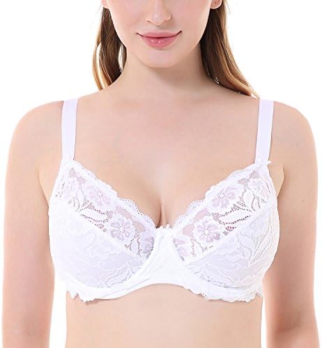 Stephomcook Women's Underwired Full Coverage No Padding Floral Lace Plus Size Bra 3White02 34