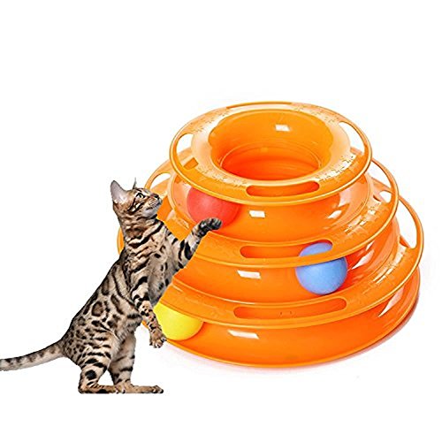 OWIKAR Tower Of Tracks Interactive Cat Toy, Three Levers Pet Toy Amusement Plate Crazy Ball Disk Cat Scratching Ball Toy for Multiple Cats - Thumbnail 7