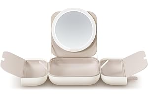 AMIRO M2 Travel Makeup Bag with 5 Level Brightness & 3 Color LED Mirror, Portable Makeup Artist Organizer, White