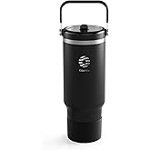 Fjbottle Insulated Stainless Steel Coffee Tumbler with Flip Straw, 1200ml Hot Coffee Cup Travel Mug, Ice Cube Water Flask Leak Resistant Lightweight for Traveling & Home, Casual, 40 Oz with Handle