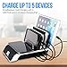 Charging Station for Multiple Devices, Burns Electronics Docking Station with Qi Wireless Charging Pad, Smart IC Technology for Smartphones, Tablets, Watches, USB Type-C, Multi Port Desktop Organizer
