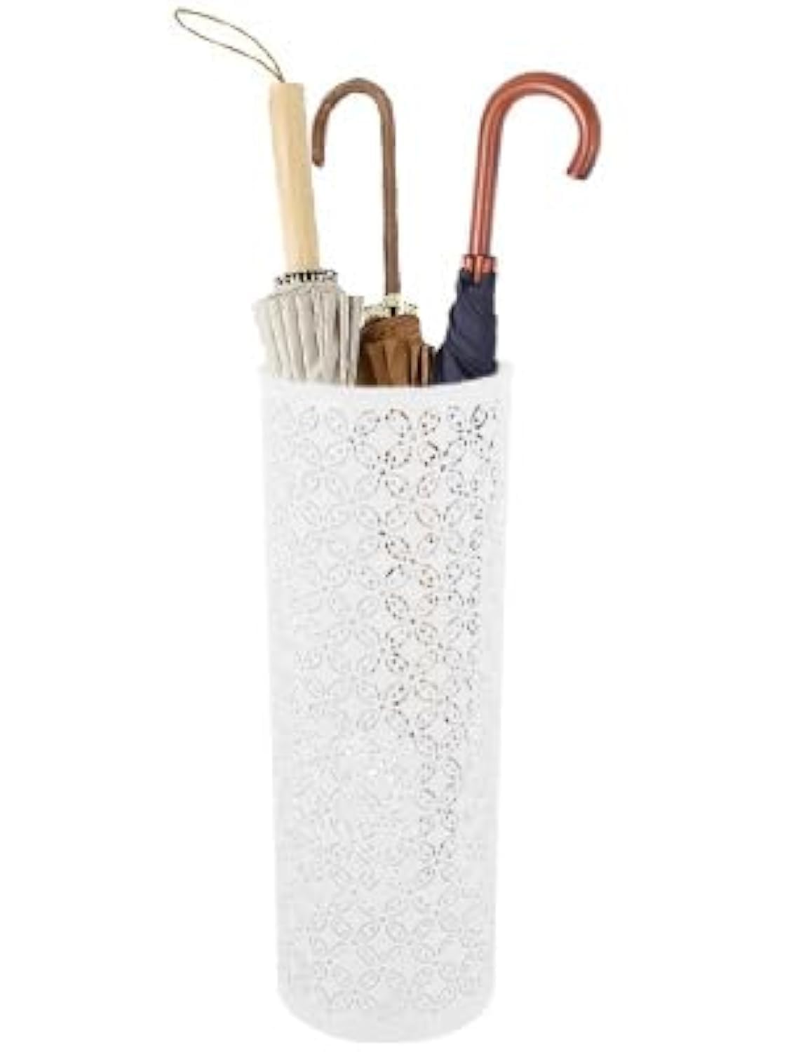Wensmy Metal Tall Umbrella Stand Metal Umbrella Holder Free Standing Umbrella Basket Tall Umbrella Floor Bucket Holder for Entryway Home Office (White)