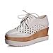 Carol Shoes Fashion Women's Pierced Lace-up Shiny Hollow Wedge Mid Heel Oxfords Shoes