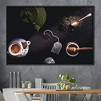 Framed Canvas Wall Art Tea Servings Dark Drinks Farmhouse/Country Group Multicolor Photography Realism Tea - 16x24 inches