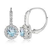 Sterling Silver Genuine, Created and Simulated Gemstone & White Topaz Round Halo Small Dainty Leverback Earrings