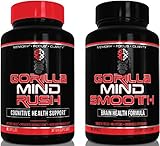 Gorilla Mind Nootropic Formula Bundle (1 Bottle of Gorilla Mind Rush and 1 Bottle of Gorilla Mind Smooth) - Laser Focus · Productivity · Mental Clarity · Energy - 90 Capsules Per Bottle