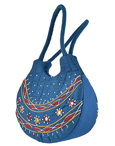 belladona small pot cut mirror work bag in blue