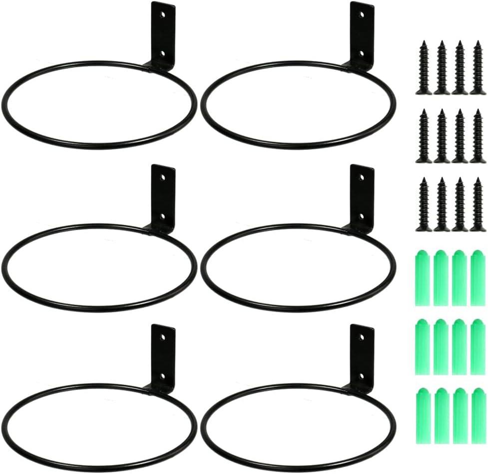 Outdoor Hanging Brackets - Sivya 6 Pack 6in Flower Pot Holder Ring Wall Mounted Metal Planter Hooks Hangers Wall Bracket Wall Planter Hook (6, 6