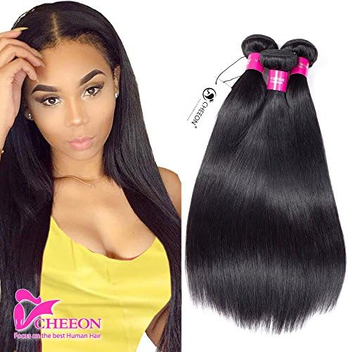 CHEEON 8A Malaysian Virgin Hair Straight 3 Bundles Deals 12 14 16 Inches 100% Unprocessed Human Hair Bundles Weave 300g Natural Black Can be Dyed