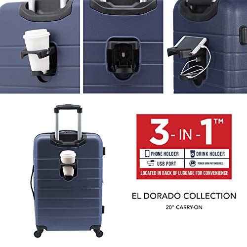 Wrangler Smart Luggage Set with Cup Holder and USB Port, Navy Blue, 20Inch CarryOn Pricepulse