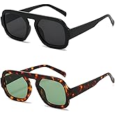 IKUVNA Retro 70s Square Aviator Sunglasses for Women Men Trendy Style Flat Frame Vintage Square Shades