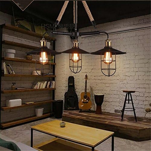 JINGUO Lighting Industrial Vintage Edison 3 Lights Pendant Light Chandelier Hemp Rope Hand Hanging Lamp Ceiling Lamp Use E26/27 Bulbs
