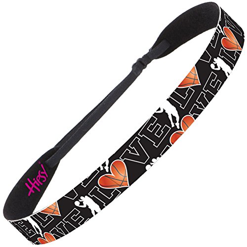 Hipsy Adjustable No Slip I Love Basketball Headbands for Women (Black Basketball 2pk) - Thumbnail 2