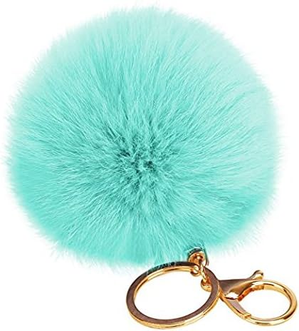 Fur Keychain Gold Plated Pom Pom Decorative Keychain for Car Key Ring or Handbag Bag