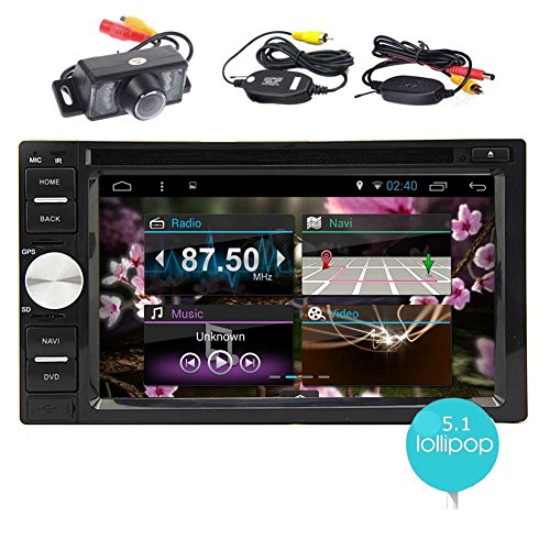 Click Here to See More Images EinCar Android 5.1 Double Din In Dash Vehicle GPS Car Radio Audio System 6.2 Inch Touch Screen Car Stereo DVD CD Player with Bluetooth WiFi Navigation System & Wireless Rear Camera