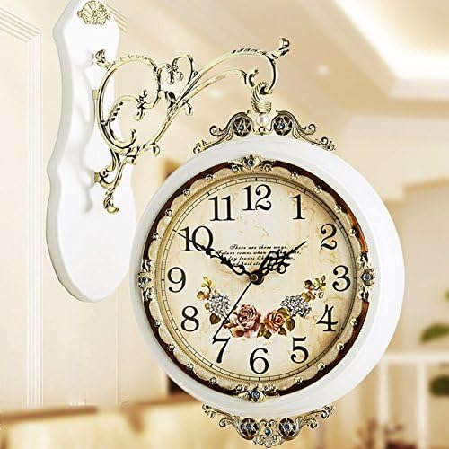 CCYYJJ Double Face The European Salon King Size Silent Alarm Clock Simplicity Of Pastoral Care Quartz Wall Clock Watches Of Creative Mode,White,20-Inch