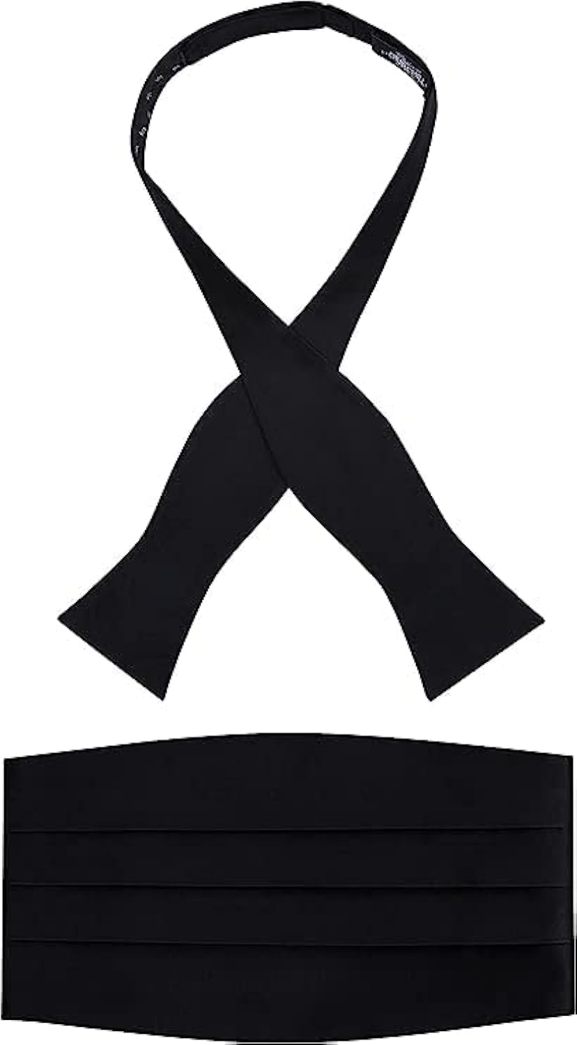 Photo 1 of 100% Silk Self-Tie Bow Tie and Cummerbund Set - Formal Boxed Set- Black