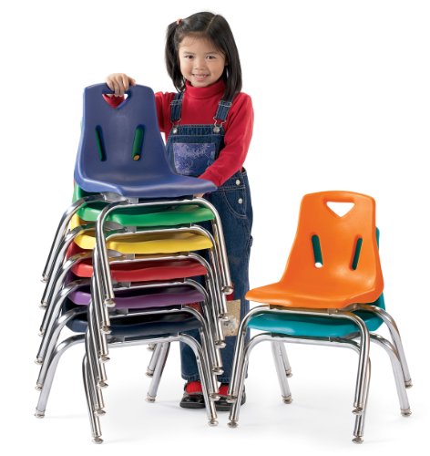 Berries 8144JC1008 Stacking Chair with Chrome-Plated Legs, 14" Height, Red
