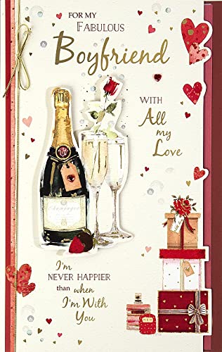Wishing Well Studios Boyfriend Valentine's Day Card - for My Fabulous Boyfriend. with All My Love I'm Never Happier Than When I'm with You