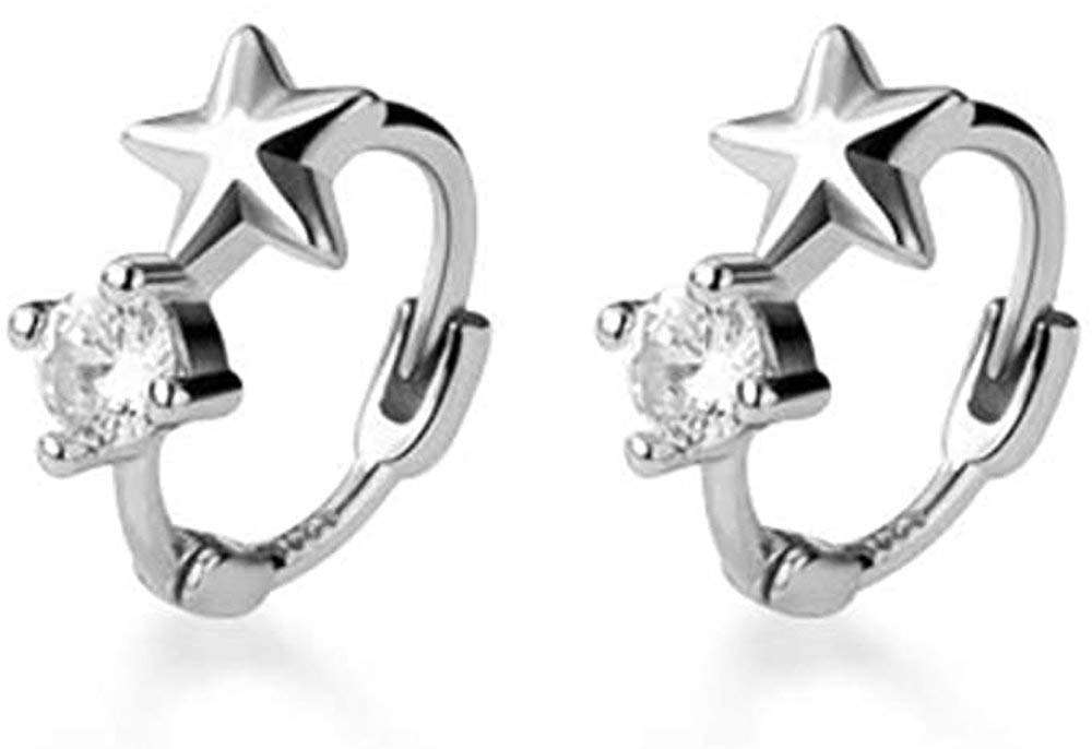 Cute CZ Star Cartilage Mini Tiny Cuff Small Hoop Earrings for Women Teen Girls Sensitive Ear S925 Sterling Silver Dainty Tragus Huggie Hoops Hypoallergenic Piercing Jewelry Gifts Bff (6mm silver)