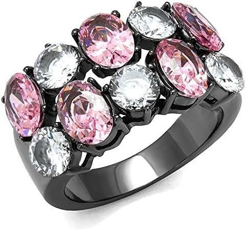 Stainless Steel Cluster Oval Rose CZ Fashion Ring, IP Light Black (IP Gun), Size 5,6,7,8,9,10 (6)