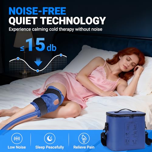 Fiveoffo Cold Therapy Machine, Programmable Timer Ice Machine for Knee After Surgery, Portable Knee Ice Machine with Quiet Pump, Continuous Cold Flow, 12H Cooling, Knee Replacement, Swelling Reduction