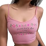 F_topbu Women Tank Crop Tops Teen Girls Letter Print Sleeveless Blouse Solid Halter Cami Shirt Camisoles