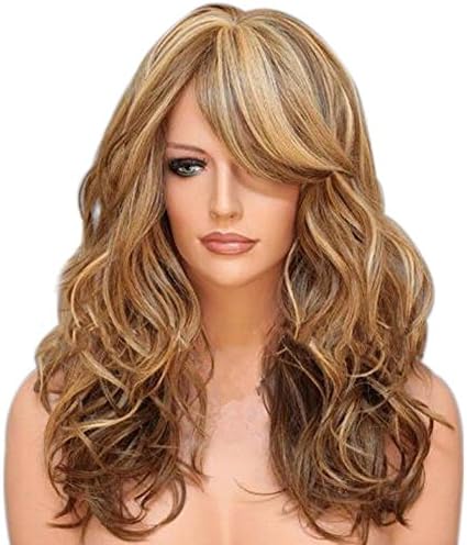WeAlake Women Long Big Wave Mix Full Volume Curly Wavy Synthetic Hair Wigs Cosplay Christmas Party Costume Wig +Free Wig Cap